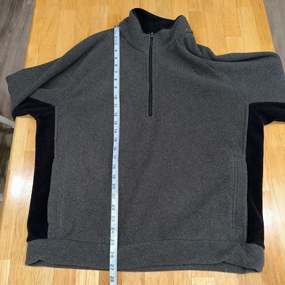 Eddie Bauer Mens Gray Black Fleece Pullover Sweatshirt 1/4th Zip Turtleneck Cozy
